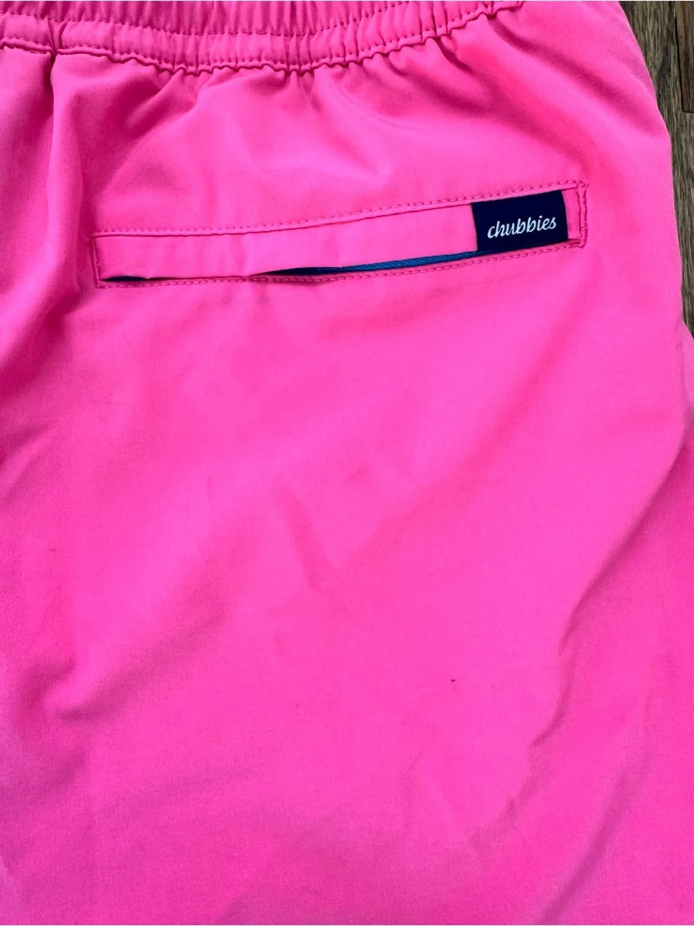 chubbies Hot Pink Swim Trunks with Blue Waistband